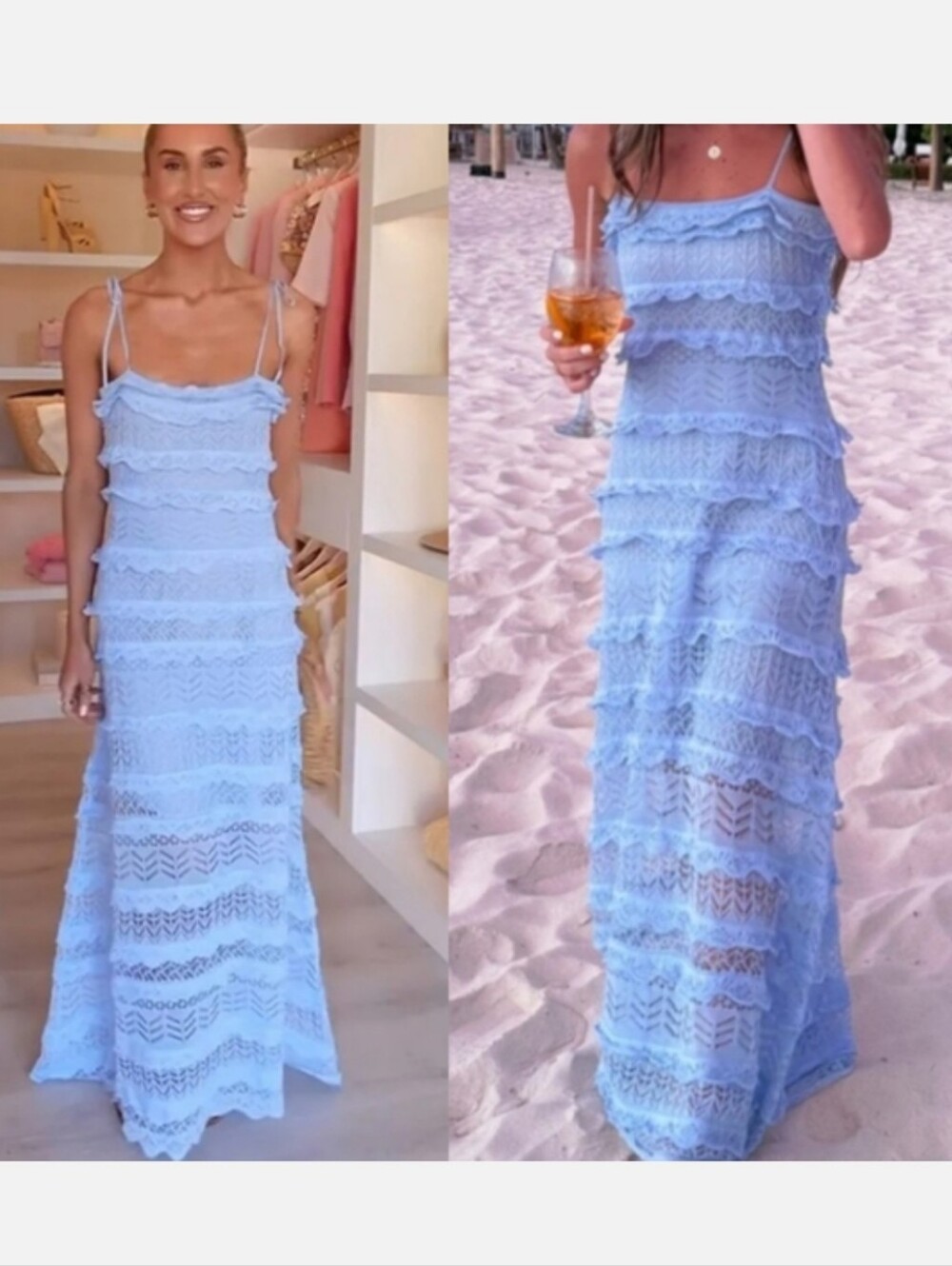 Zara RUFFLED MAXI DRESS Blue Size M